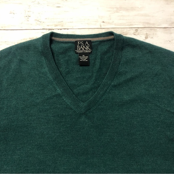 JOS. A. BANK Men Green V-Neck Long Sleeve Pullover Sweater XL 100% Merino Wool - Picture 3 of 8